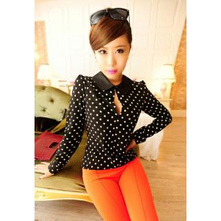 Sweet Doll Collar Polka Dot Print Chiffon Splicing Puff Sleeve Women's Blouse