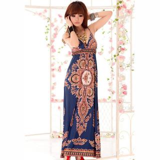 Fashion Style Sexy and Slim Dark Blue Backless Long Dress
