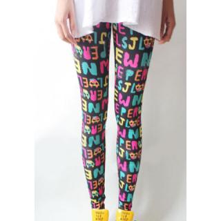 Slimming Black Letter Printing Fitted Elastic Colorful Chinlon Women's Street Style Leggings