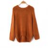 Loose-Fitting Scoop Neck Solid Color Irregular Hem Long Sleeve Acrylic Fibers Women's Sweater