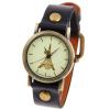 WoMaGe Quartz Watch Strips Indicate Round Dial with Leather Watch Band for Women (Black)