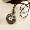 Graceful Elegant Style Carved Tiny Floral Pattern Openwork Pocket Watch Women's Sweater Chain Necklace 