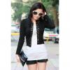 Round Neck Slim Fit Rivet Decorated Puff Sleeve Women's Jacket