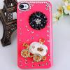 Luxury 3D Pumpkin Cart Pattern Diamonds Plastic Hard Case for iPhone 4/4S - Deep Pink
