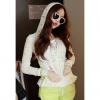 Gorgeous Hooded Long Sleeves Openwork Lace Covered Solid Color Cotton Blend Women's Cardigan