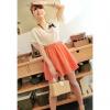 Sweety and Fashionable Round Neckline Elastic Waist Frills Colormatching Chiffon Dress For Women