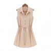 Stylish Shirt Neck Sleeveless Lace-Up Solid Color Simple Design Chiffon Women's Dress
