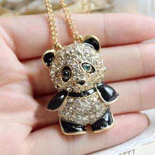 Sweet Fashion Style Rhinestone Panda Shape Pendant Design Women's Necklace