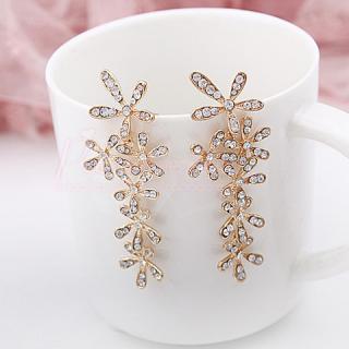 Pair of Stunning Rhinestone Flower Shape Women's Long Stud Earrings