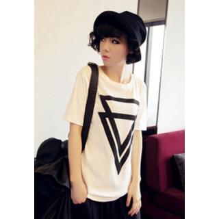 Stylish Scoop Neck Short Sleeves Triangles Print All Match Cotton Blend Women's T-Shirt