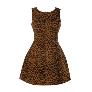 Fashionable Scoop Neck Leopard Print Faux Suede Women's Sundress
