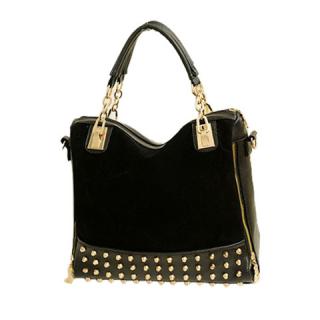 Vintage Style Casual Suede Splicing and Rivets Design Women's Tote Bag 