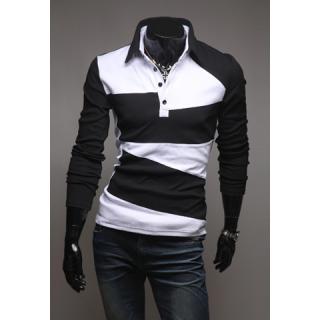 Korean Style Fashion Fitting Color Stitching Long Sleeve Shirt For Men