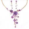 Sweet Rhinestoned Flower Pendant Necklace and Ear Clips For Bride