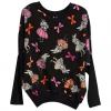 Stylish Round Collar Batwing Sleeves Wash Painting Print Cotton Blend Women's Knitwear 
