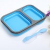 Multifunctional Foldable Leakproof  Silicone Lunch Box Fruit Bowl with Spork (Blue)