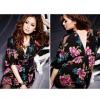 Retro Style Deep V-Neck Flowers Pattern Half Sleeve Knit Women's Dress