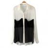 Spring Clothing Color Block Long Sleeved Chiffon Women's Shirt