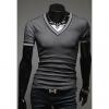 Sophisticated Style Stripe Pattern Splicing V-Neck Short Sleeve Summer T-Shirt For Men