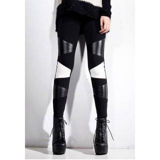 Stylish Geometric Figure Match PU Leather Women's Spring Legging