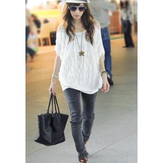 Trendy Boat Neck Solid Color Shouler Hollow Out Loose Fit Women's Summer Blouse 