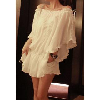 Elegant Batwing Short Sleeve Women's Cheap White Chiffon Dress