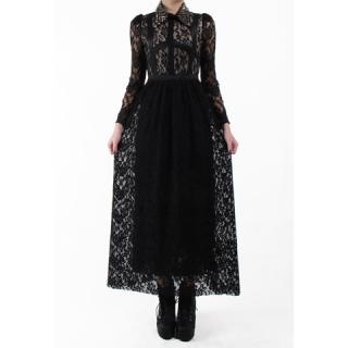 Stylish Style Scoop Neck Lace Jacquard Long Sleeves Women's Spring Dress