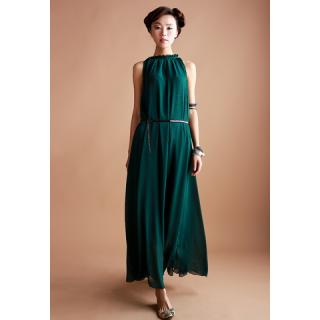 Stylish Style Puff Neck Solid Color Pleated Design Sleeveless Chiffon Women's Spring