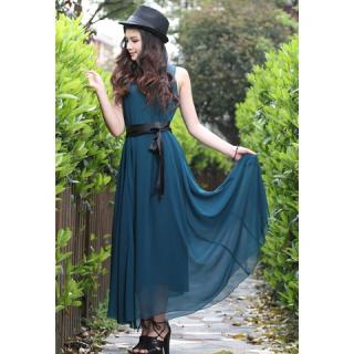 Stylish Style V-Neck Double-Deck Design Sleeveless Women's Spring Dress With Belt