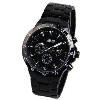 Curren Quartz Watch with Strips Indicate Round Dial Steel Watch Band for Men - Black 