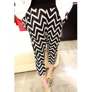 Casual Blocking Color Ruffle Elastic Waist Cotton Blend Women's Harem Pants