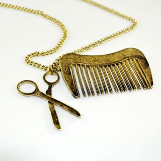 Exquisite Comb and Scissors Pendant Women's Sweater Chain Necklace