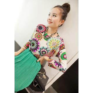 Spring Trends Colorful Flower Printing Chiffon Women's T-Shirt
