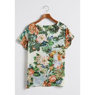 Casual Retro Rose Printed Satin Women's T-Shirt