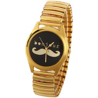 Quartz Watch with Mustache Patterned Round Dial Steel Watch Band for Men - Black
