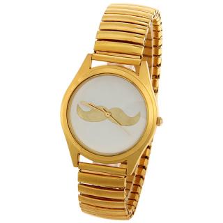 Quartz Watch with Mustache Patterned Round Dial Steel Watch Band for Men - Gold