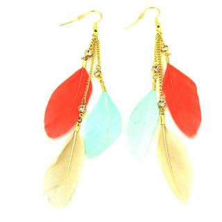 Pair of Stylish Colorful Feather Embellished Women's Drop Earrings