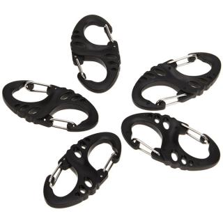 5 x Multi-use Hollow-out S Shape Eight-character Shape Plastic Buckle Clasp Keychain for Outdoor Activities (Black)