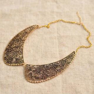 Carved Flower Alloy Fake Collar Design Women's Sweater Chain Necklace