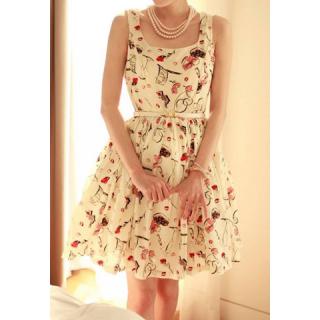 Noble Scoop Neck Printing Sleeveless Women's Summer Dress 2013(With Belt)