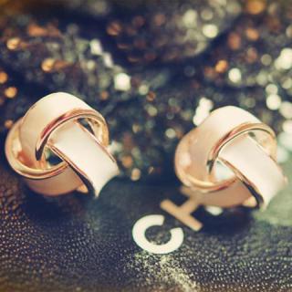 Pair Of Sweet Style Aswirl Knot Design Oil Spot Glaze Women's Earrings