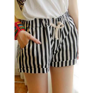 Casual Style High Elasticity Stripe Splicing Denim Women's Shorts 