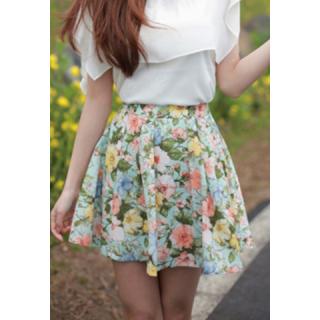 Sweet Tiny Floral Print Elastic Waist Ruffle Chiffon Women's Skirt