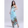 Greek Style Halter Neck Plants Print Sleeveless Saggy Design Women's Maxi Dress