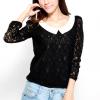 Graceful Style Peter Pan Collar Back Bowknot Design Women's Long Sleeves Spring Lace Blouse