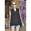 Fashional Polo Neck Solid Color Sleeveless Loose Fit Women's Summer Shirt 