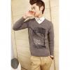 Spring Fashion Style Tree Printed V-Neck Solid Color Sweater For Men