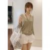 Elegant V-Neck Shoulder Hollow Out Solid Color Long Sleeve Women's Knitwear 