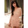 Sexy Round Neck 3D Rose Embellished Solid Color Slim Fit Women's Chiffon Dress 