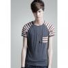 Stylish Round Collar Colorful Stripe Raglan Sleeves Polyester Men's Summer T-Shirt 